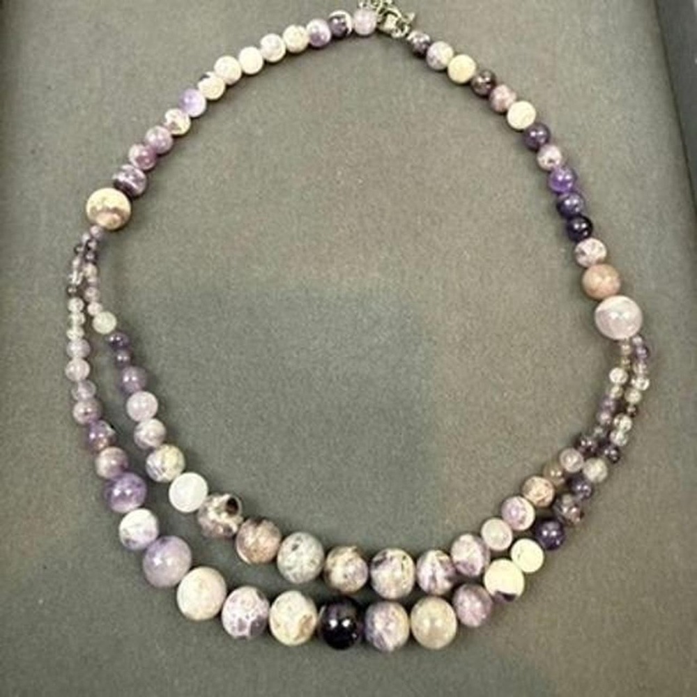 Amethyst Quartz Beaded Necklace Double Strand Graduated Boho Design
